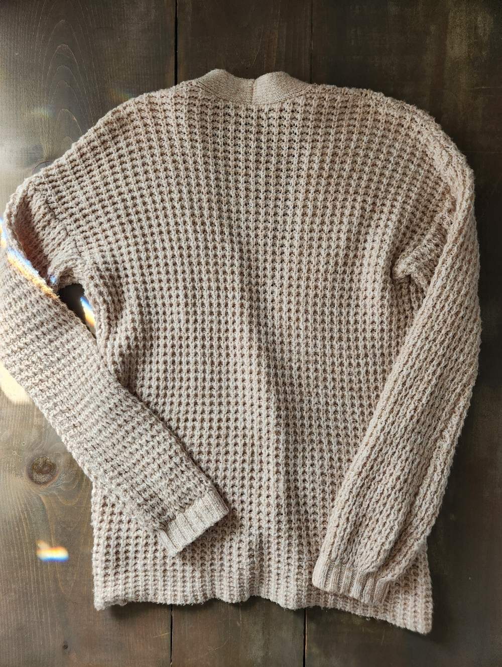 American Eagle Beige Waffle Knit Cardigan Sweater - Size XS - Picture 5 of 9